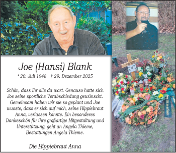 Anzeige von Joe Blank 