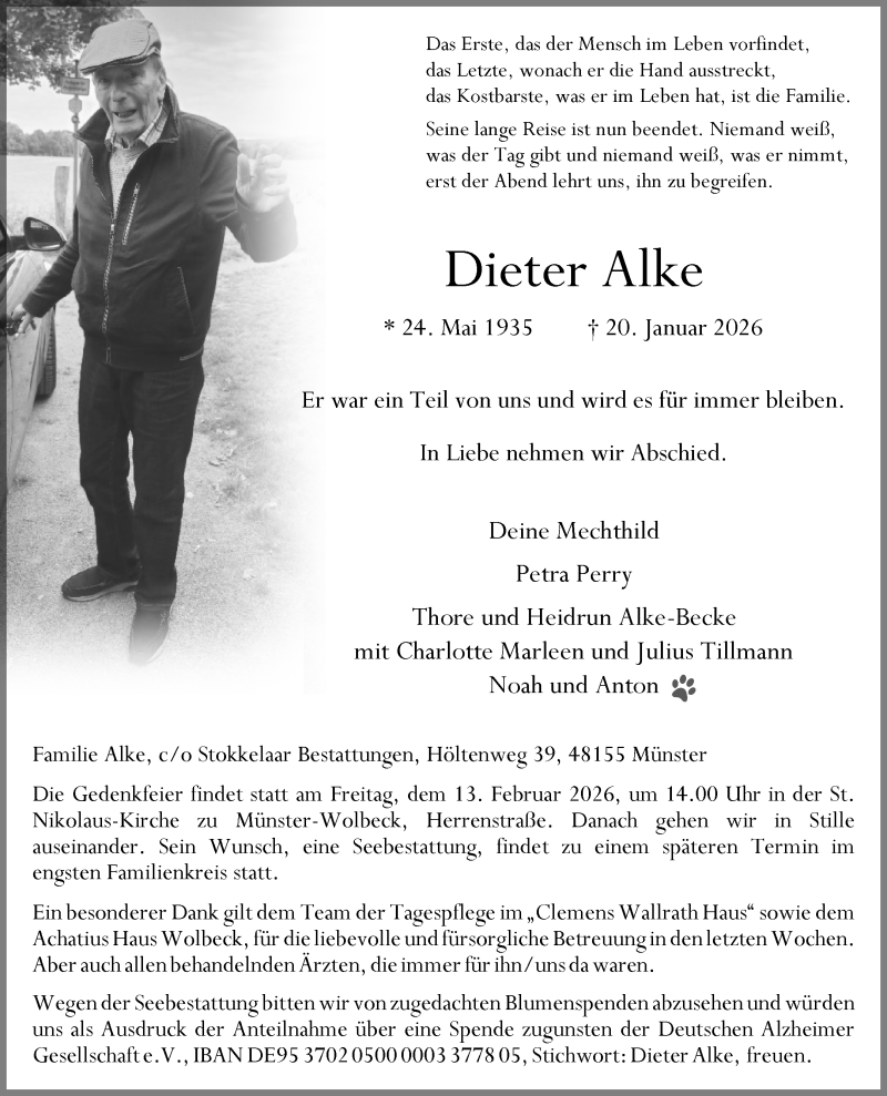  Traueranzeige für Dieter Dieter Alke vom 31.01.2026 aus 