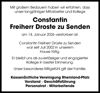 Anzeige von Constantin Freiherr Droste zu Senden 