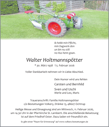 Anzeige von Walter Holtmannspötter 