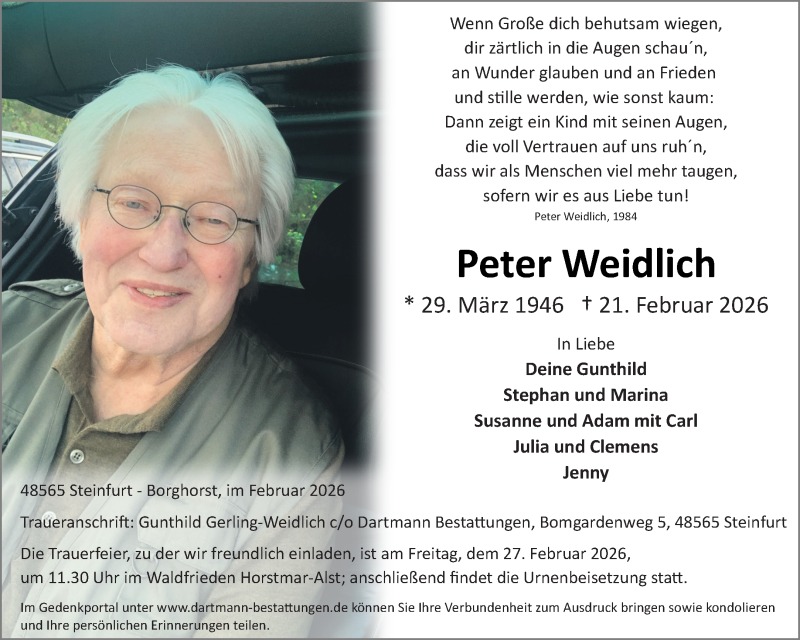  Traueranzeige für Peter Weidlich vom 25.02.2026 aus 