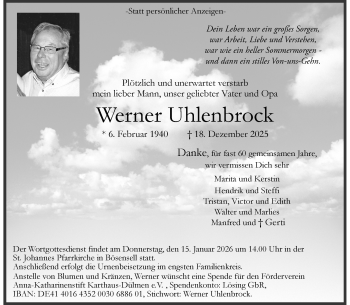 Anzeige von Werner Uhlenbrock 