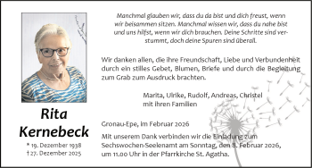 Anzeige von Rita Kernebeck 