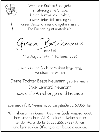 Anzeige von Gisela Brinkmann 