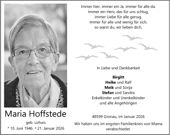 Anzeige von Maria Hoffstede 