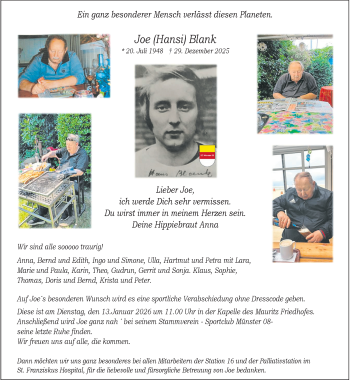 Anzeige von Joe Blank 