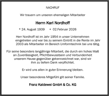 Anzeige von Karl Nordhoff 