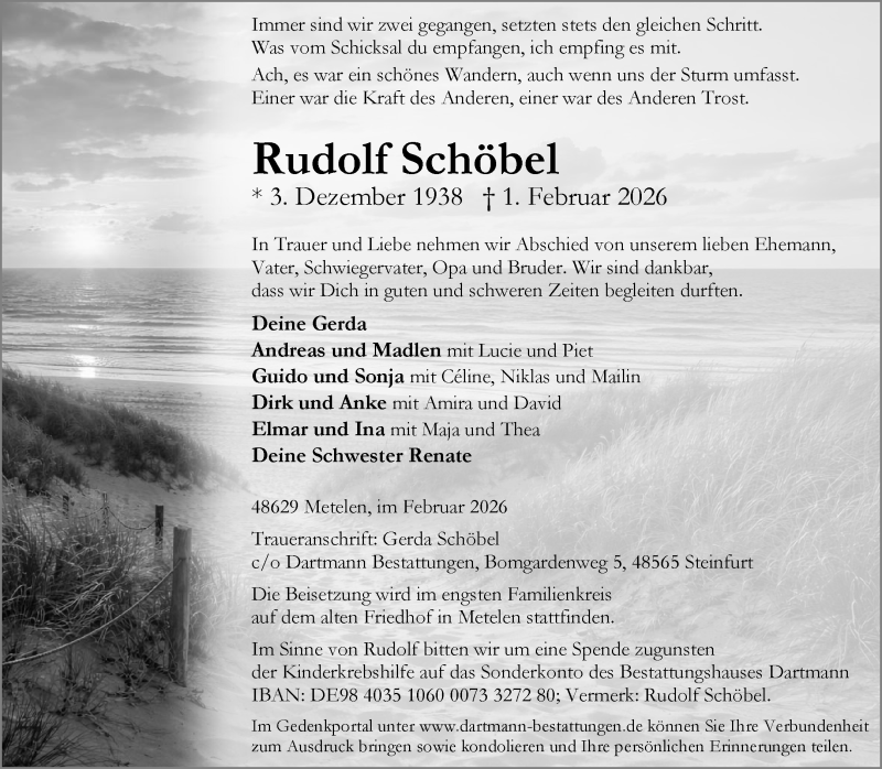  Traueranzeige für Rudolf Schöbel vom 07.02.2026 aus 