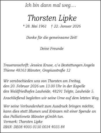 Anzeige von Thorsten Lipke 