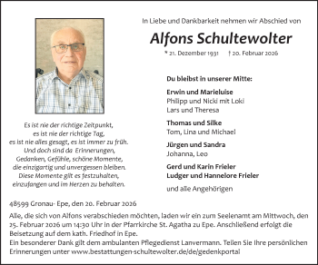 Anzeige von Alfons Schultewolter 