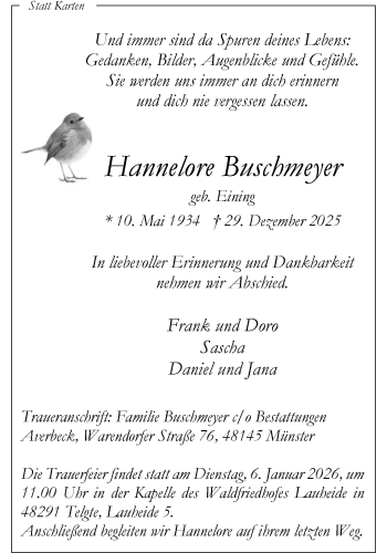 Anzeige von Hannelore Buschmeyer 