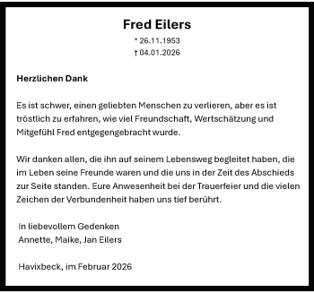 Anzeige von Fred Eilers 