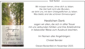 Anzeige von Jürgen Bender 