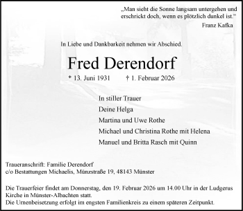 Anzeige von Fred Derendorf 