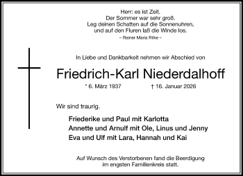 Anzeige von Friedrich-Karl Niederdalhoff 