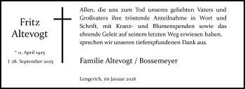 Anzeige von Fritz Altevogt 
