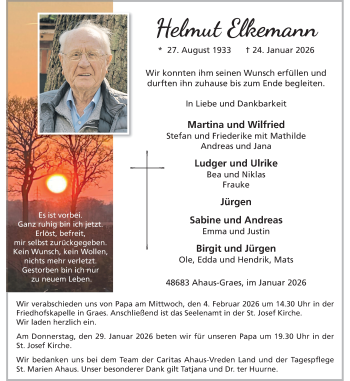 Anzeige von Helmut Elkemann 