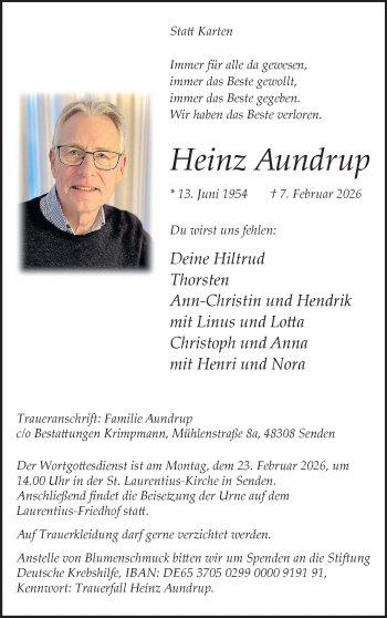 Anzeige von Heinz Aundrup 