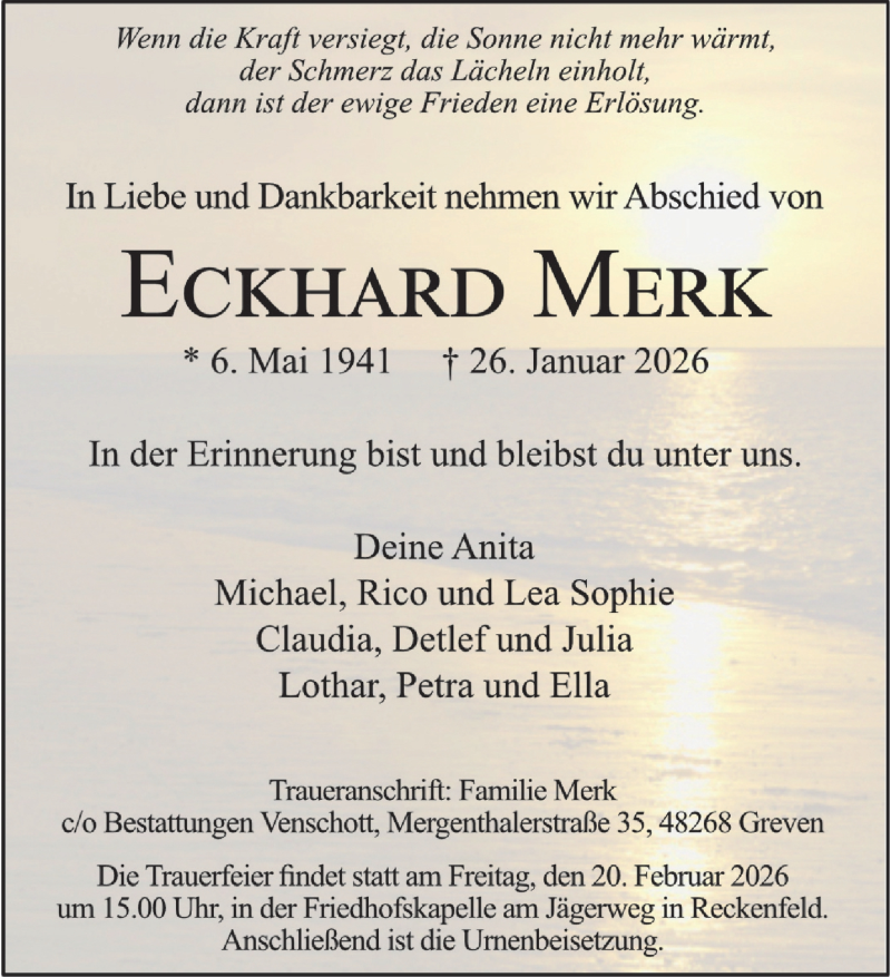  Traueranzeige für Eckhard Merk vom 07.02.2026 aus 
