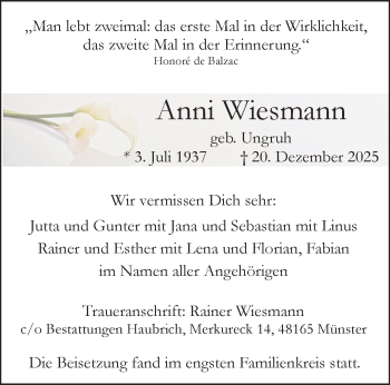 Anzeige von Anni Wiesmann 