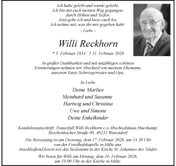 Anzeige von Willi Reckhorn 
