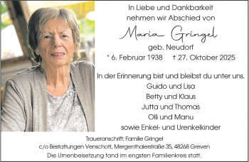 Anzeige von Maria Gringel 