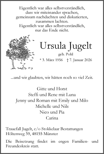 Anzeige von Ursula Jugelt 