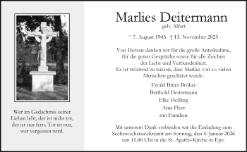 Anzeige von Marlies Deitermann 