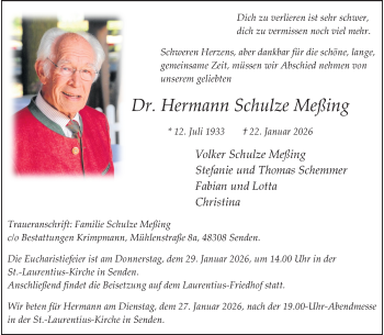 Anzeige von Dr. Hermann Schulze Meßing 