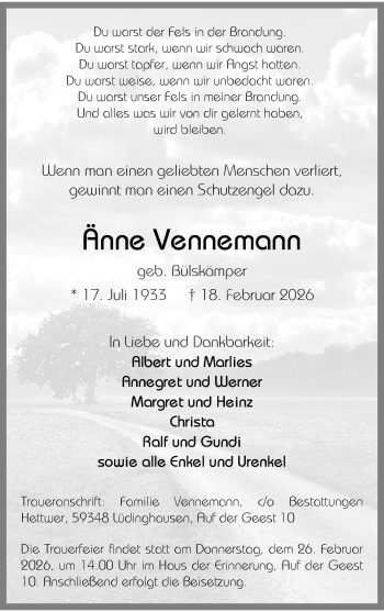 Anzeige von Änne Vennemann 