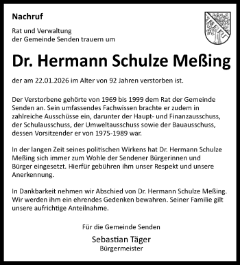Anzeige von Dr. Hermann Schulze Meßing 