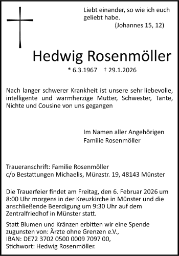 Anzeige von Hedwig Rosenmöller 