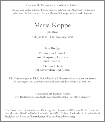Anzeige von Maria Koppe 