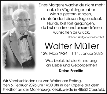 Anzeige von Walter Müller 