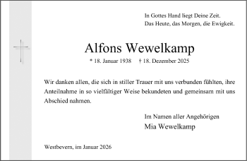 Anzeige von Alfons Wewelkamp 
