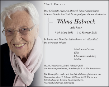 Anzeige von Wilma Habrock 
