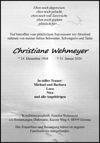 Anzeige von Christiane Wehmeyer 