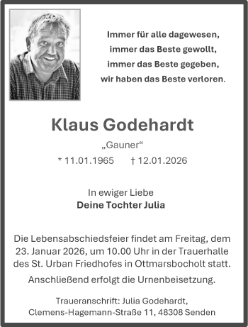 Anzeige von Klaus Godehardt 