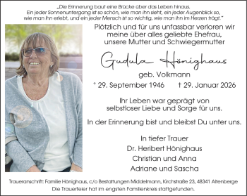 Anzeige von Gudula Honighaus 