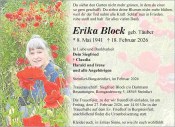Anzeige von Erika Block 