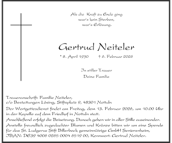 Anzeige von Gertrud Neiteler 