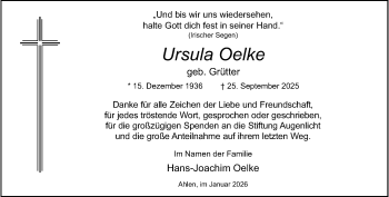 Anzeige von Ursula Oelke 