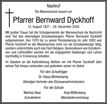 Anzeige von Bernward Dyckhoff 