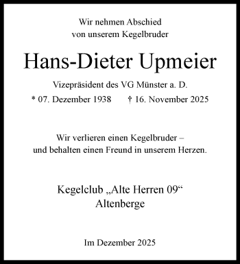 Anzeige von Hans-Dieter Upmeier 