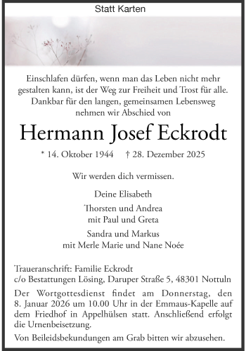 Anzeige von Hermann Josef Eckrodt von Westfälische Nachrichten