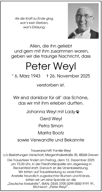 Anzeige von Peter Weyl 