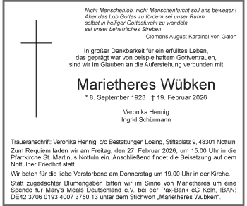 Anzeige von Marietheres Wübken 