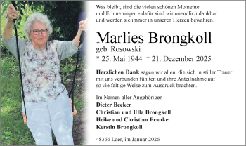 Anzeige von Marlies Brongkoll 