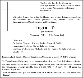 Anzeige von Ingrid Jöst 