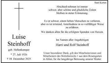 Anzeige von Luise Steinhoff 